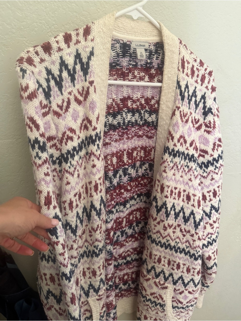 L.L. Bean Cream Multicolor Fair Isle Open-Front Cardigan